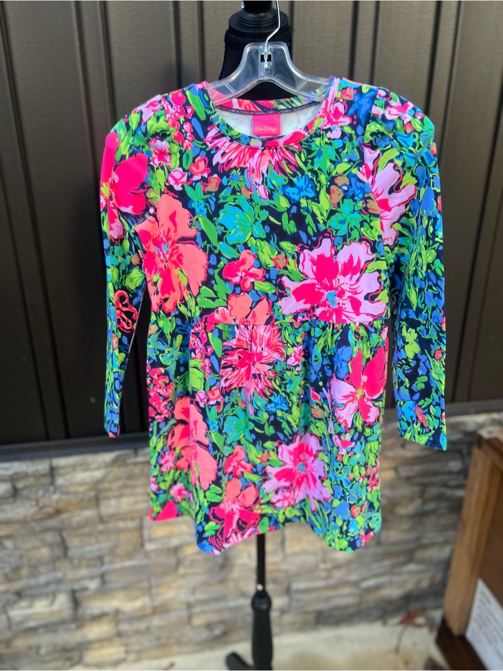 Lilly Pulitzer Neon Floral Long-Sleeve Pink & Green Dress sz L (8/10) NWT